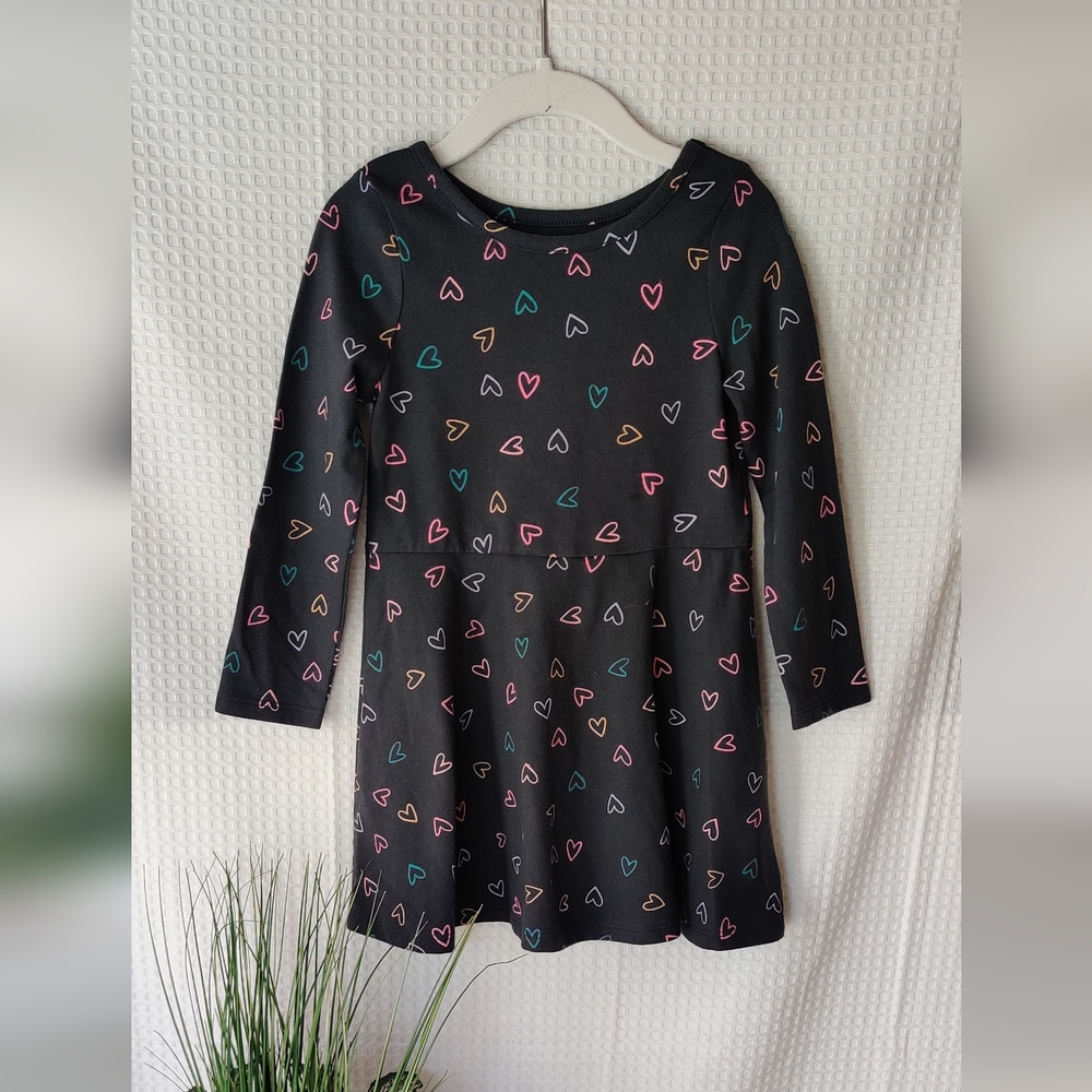 Cat & Jack Dark Gray Heart Patterned Girls Casual Dress Size 3T💰